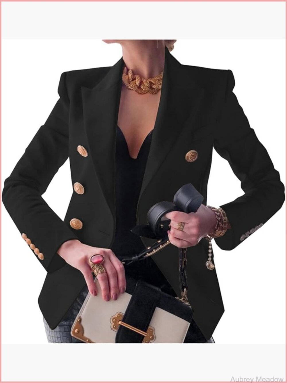 Double Breasted Open Front Blazer with Pockets